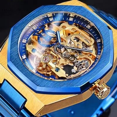 Men's Fully Automatic Mechanical Watch with Luminous Dial, Three Sub-dials, Six Hands, and Steel Bracelet