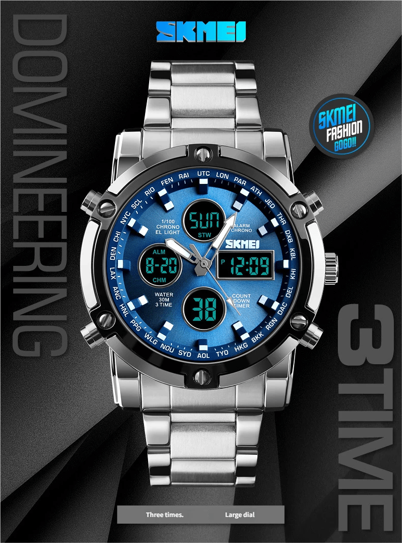 Multifunctional Waterproof Electronic Dual-Movement Men's Wristwatch
