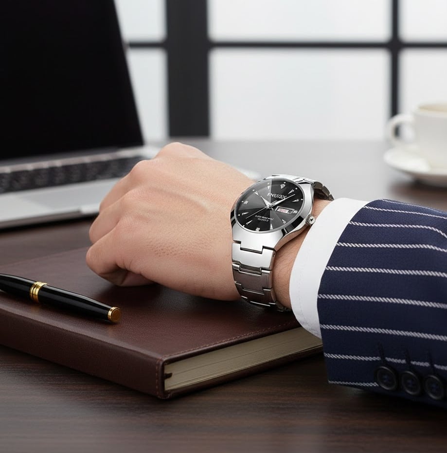 Quartz wristwatch for the fashionable business gentleman