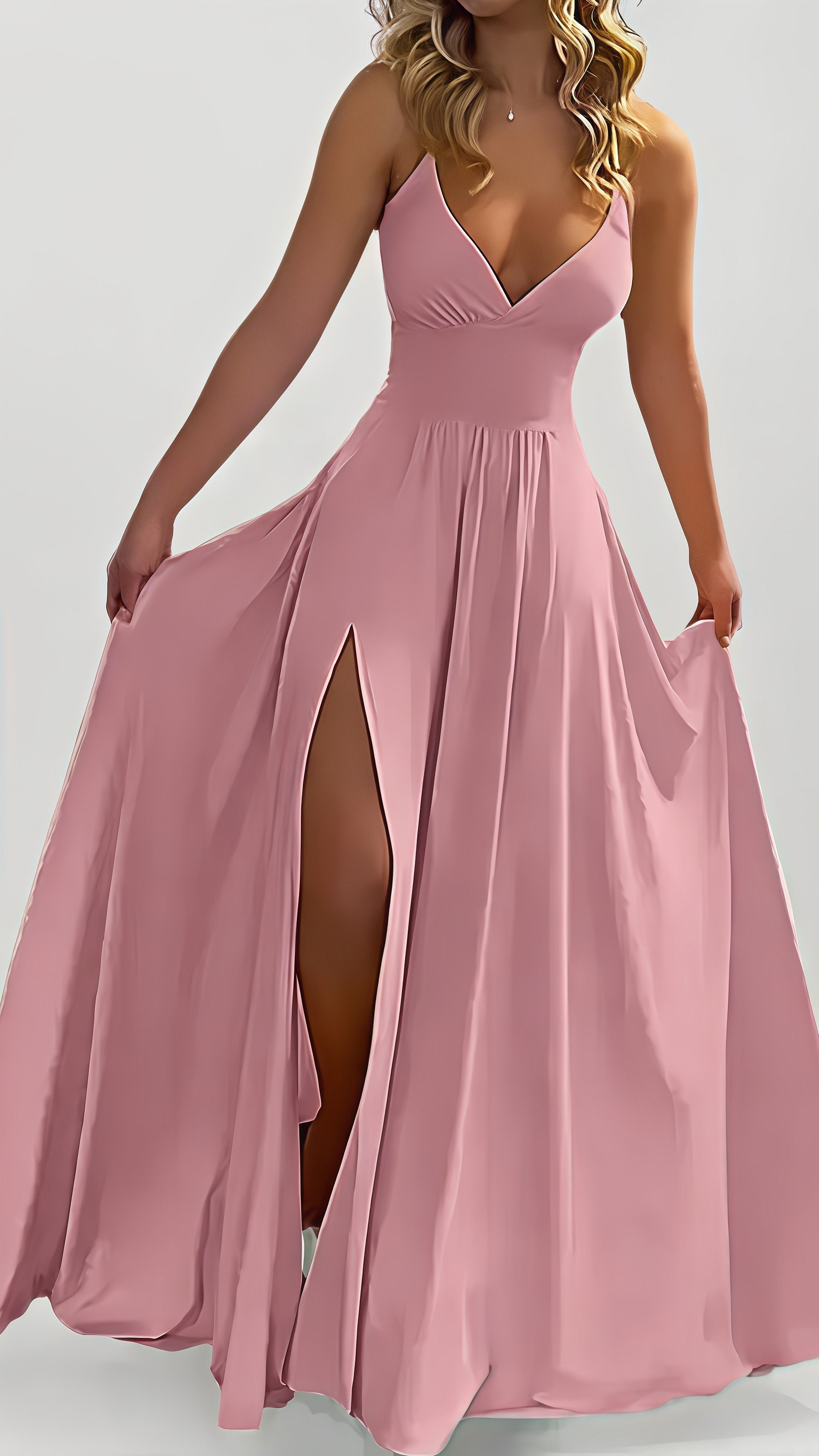🌸 THE CROSS-BACK SLIP DRESS: DEEP V FRONT, OPEN BACK, SIDE SLIT — YOUR NEW SIGNATURE SILHOUETTE 🌸