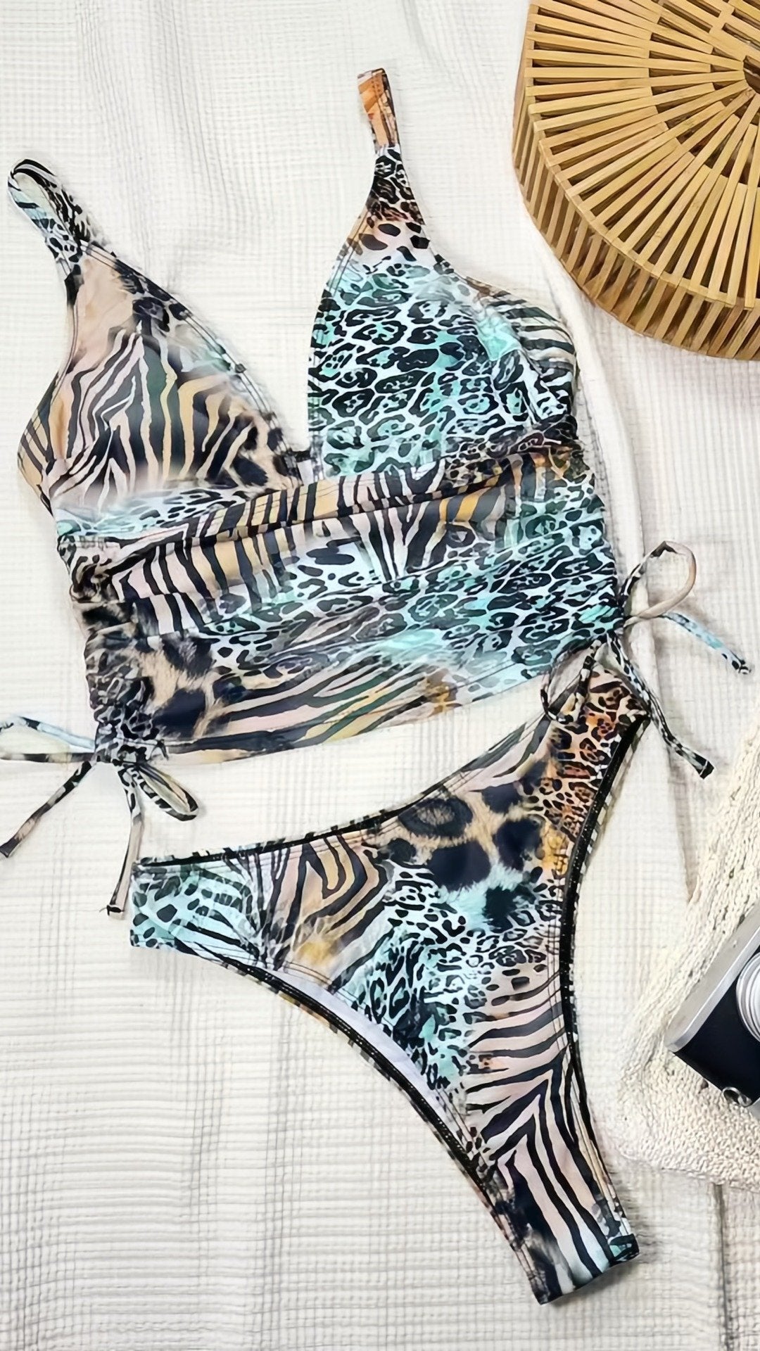 🐆 THE WILD TWIST SET: DEEP V, ADJUSTABLE SIDE TIES, HIGH-CUT SHORTS — YOUR MOST CONFIDENT TWO-PIECE SWIMSUIT YET 🐆