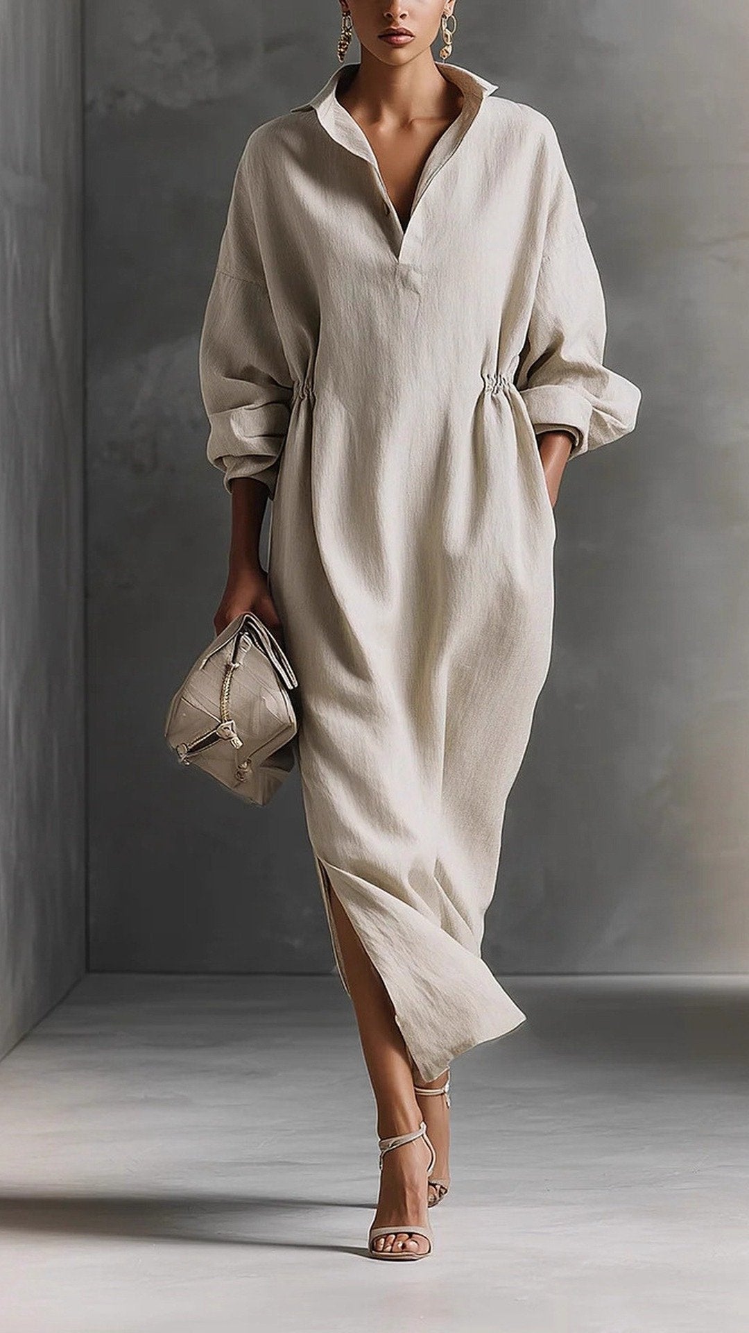THE PARISIAN DRAPE DRESS: V-NECK, POCKETS, EFFORTLESS ELEGANCE✨