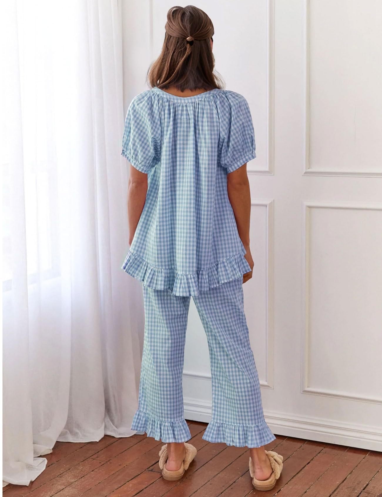 🎀 THE GINGHAM LOUNGE SET: Y2K VIBES, RUFFLED EDGES, BELL BOTTOM DRAMA 🎀