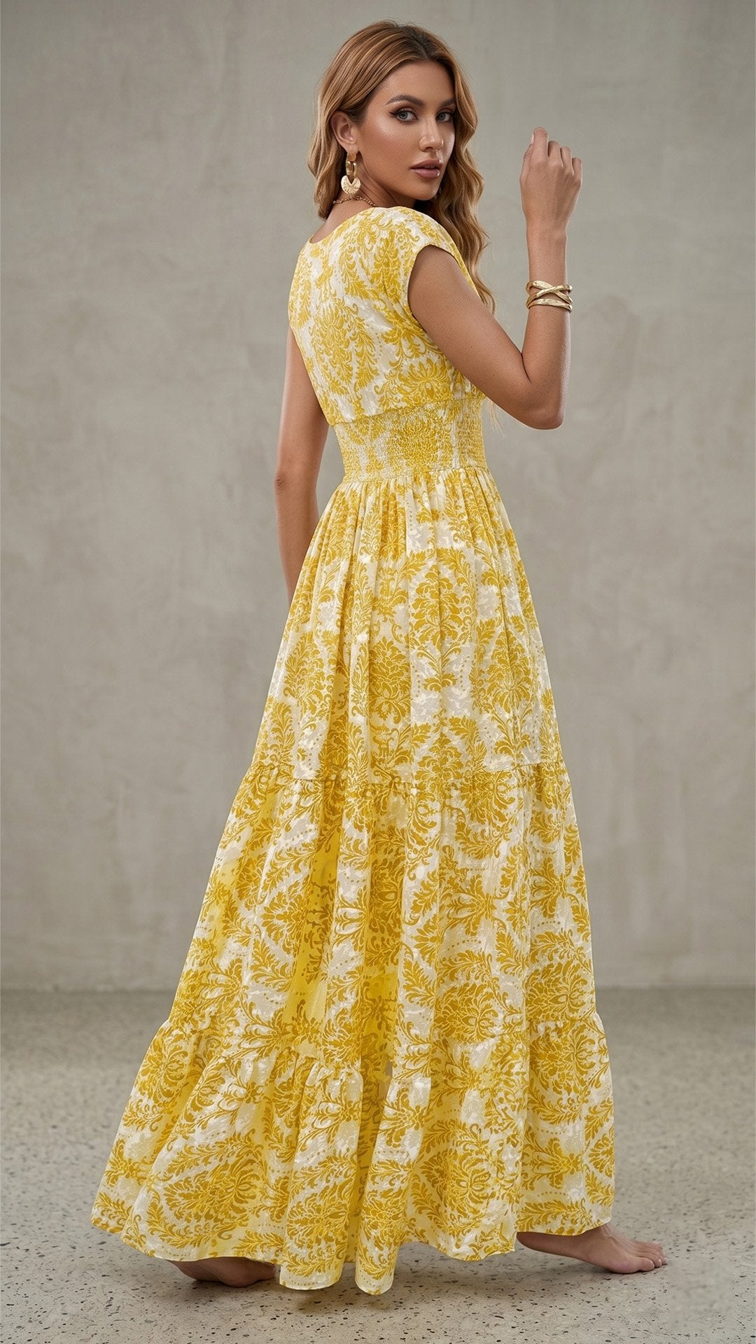 🌸 THE BOHEMIAN BLOOM MAXI: V-NECK, SHIRRED WAIST, ALL-OVER PRINT — YOUR SUMMER HOLIDAY DREAM DRESS 🌸
