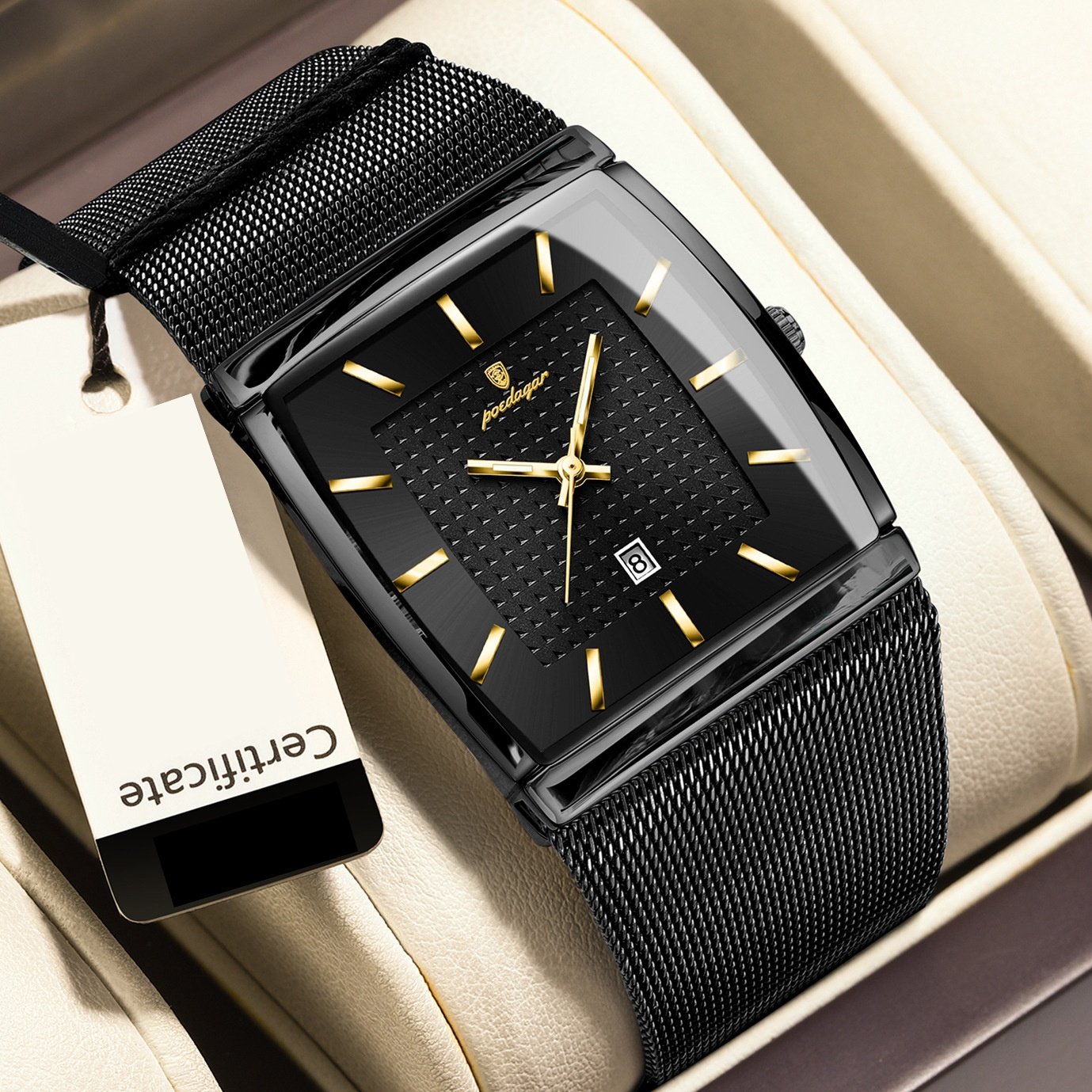 Swiss Ultra-Thin Men's Watch with Water Resistance and Date Display-Mesh Strap