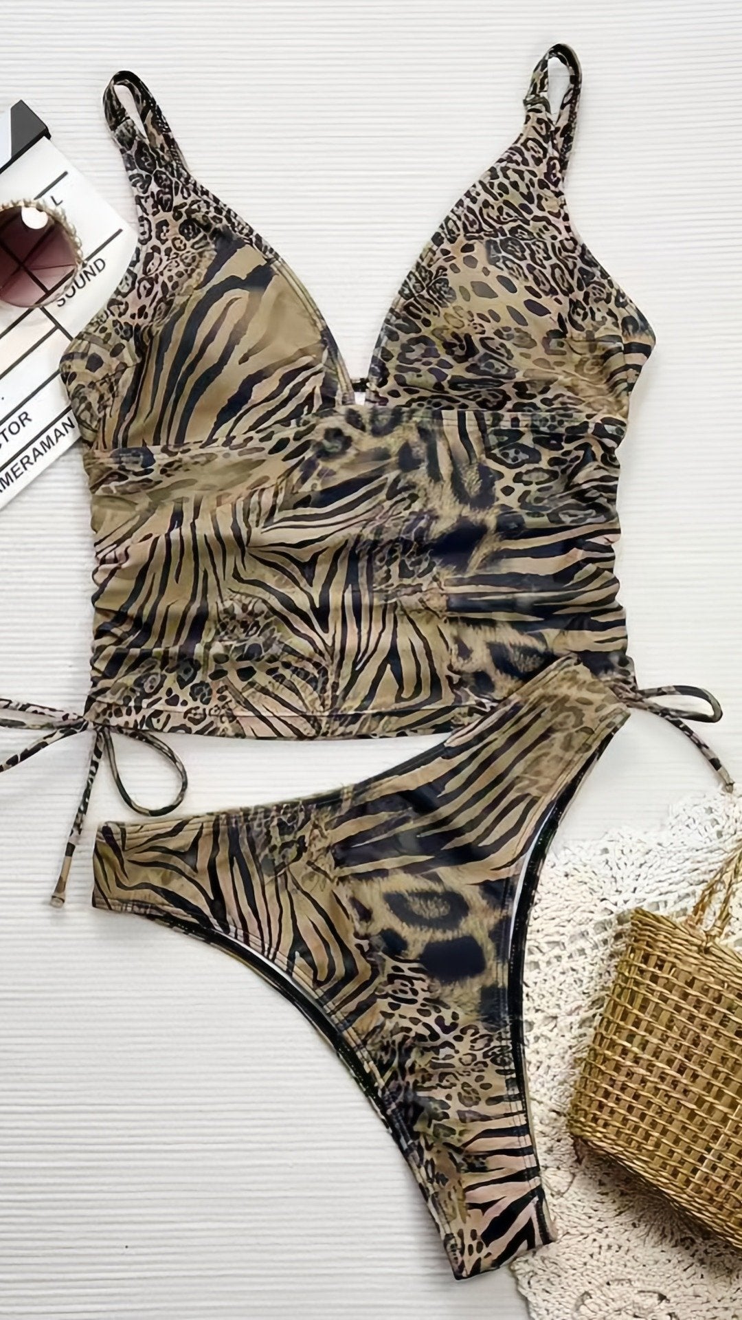 🐆 THE WILD TWIST SET: DEEP V, ADJUSTABLE SIDE TIES, HIGH-CUT SHORTS — YOUR MOST CONFIDENT TWO-PIECE SWIMSUIT YET 🐆