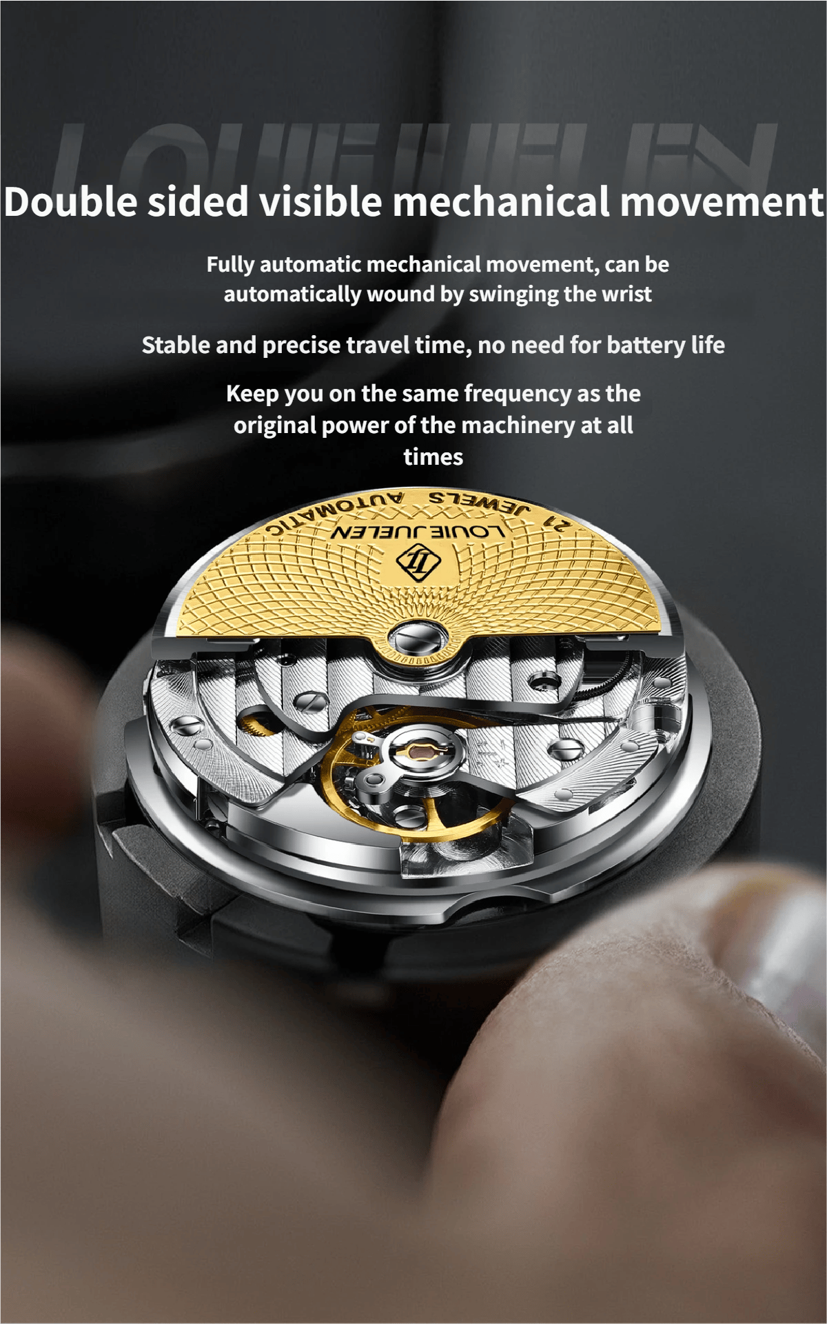 Men's Steel Strap Mechanical Watch with Skeletonised Movement and Luminescent Features