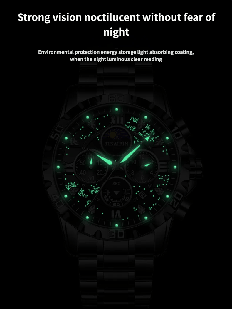 Luxury diamond-encrusted men's mechanical watch with Swiss-made movement, dual calendar, luminous and waterproof.