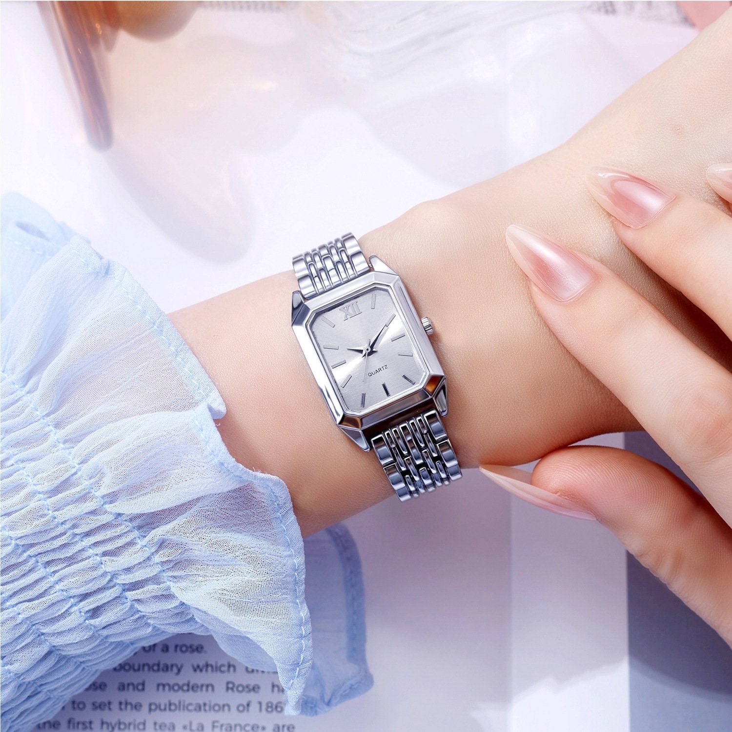 Luxury Steel-Strap Women's Square Quartz Watch