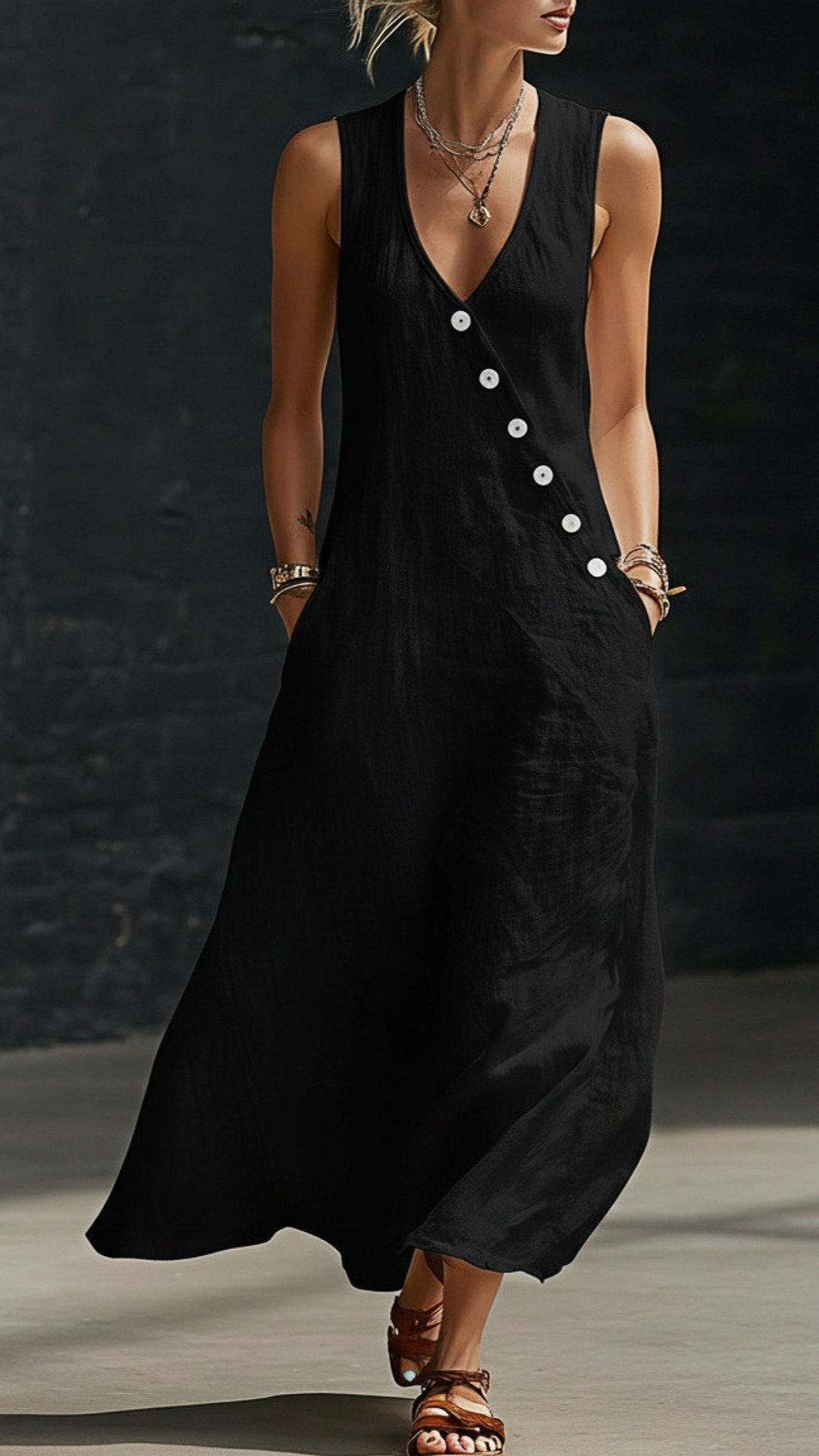 🌸 THE LAZY BOHO MAXI: V-NECK, BUTTON DETAIL, POCKETS — YOUR MOST EFFORTLESS SUMMER DRESS 🌸