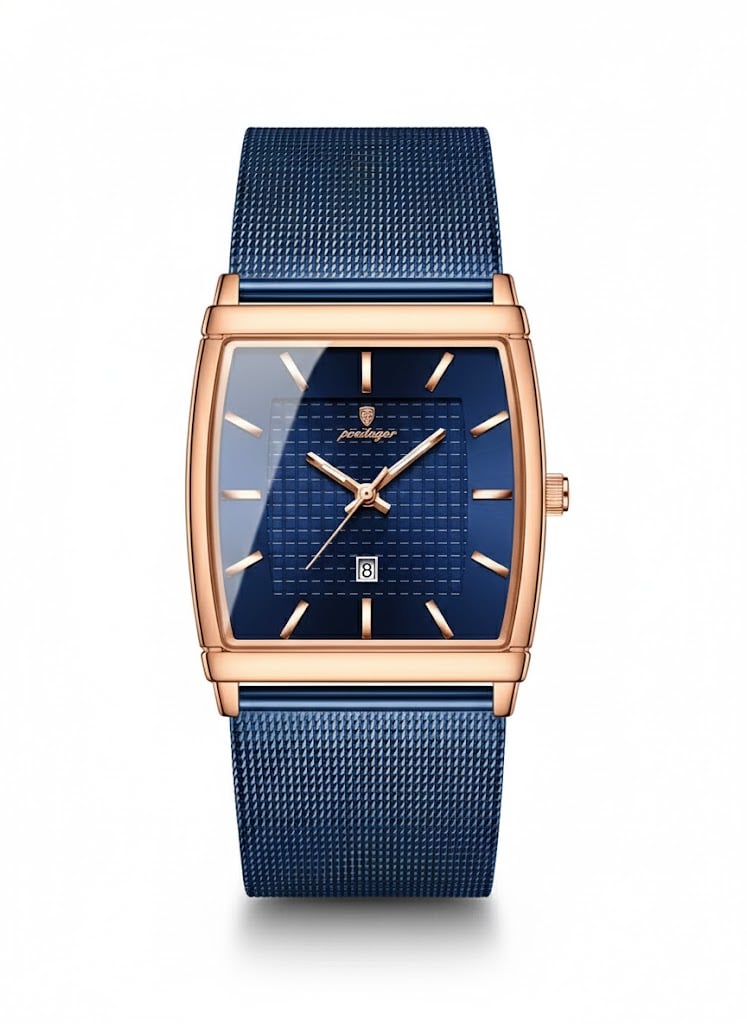 Swiss Ultra-Thin Men's Watch with Water Resistance and Date Display-Mesh Strap