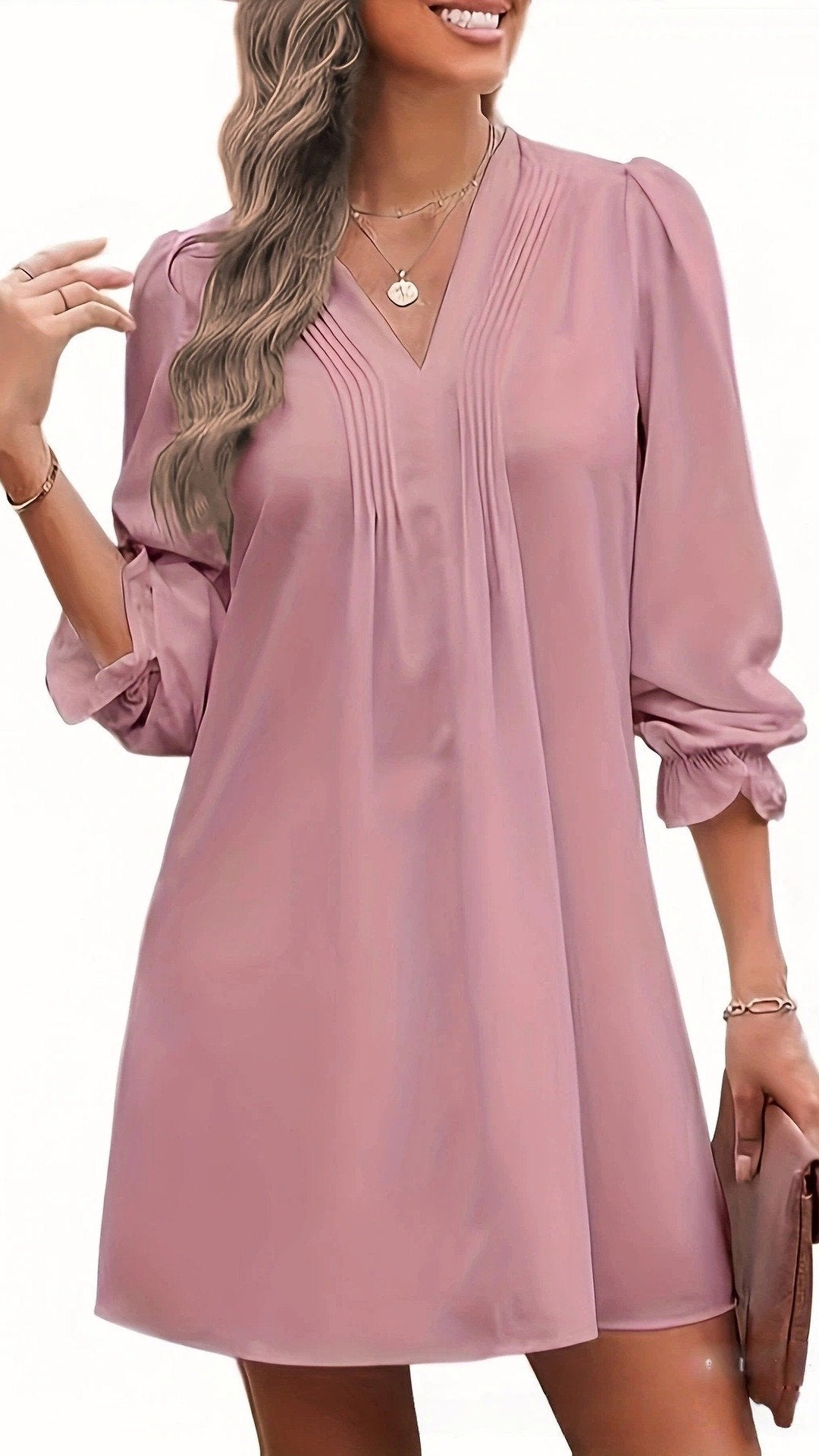🌸 THE LANTERN RUFFLE DRESS: V-NECK, PLEATED SKIRT, BALLON SLEEVES — YOUR NEW SIGNATURE FOR EFFORTLESS ELEGANCE 🌸