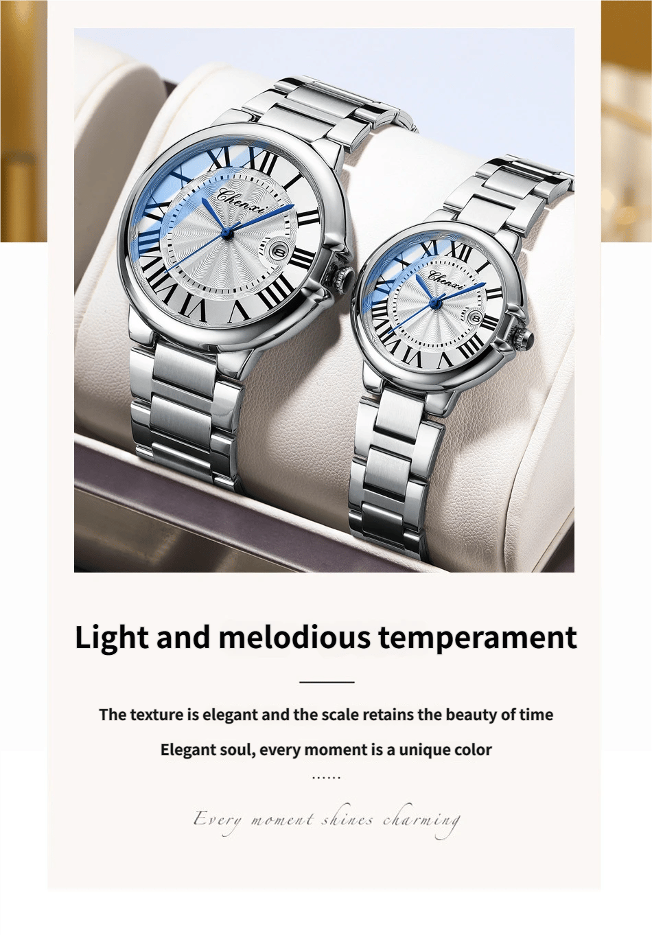 Calendar Blue-Handed Steel Bracelet Watch Water-Resistant Timepiece