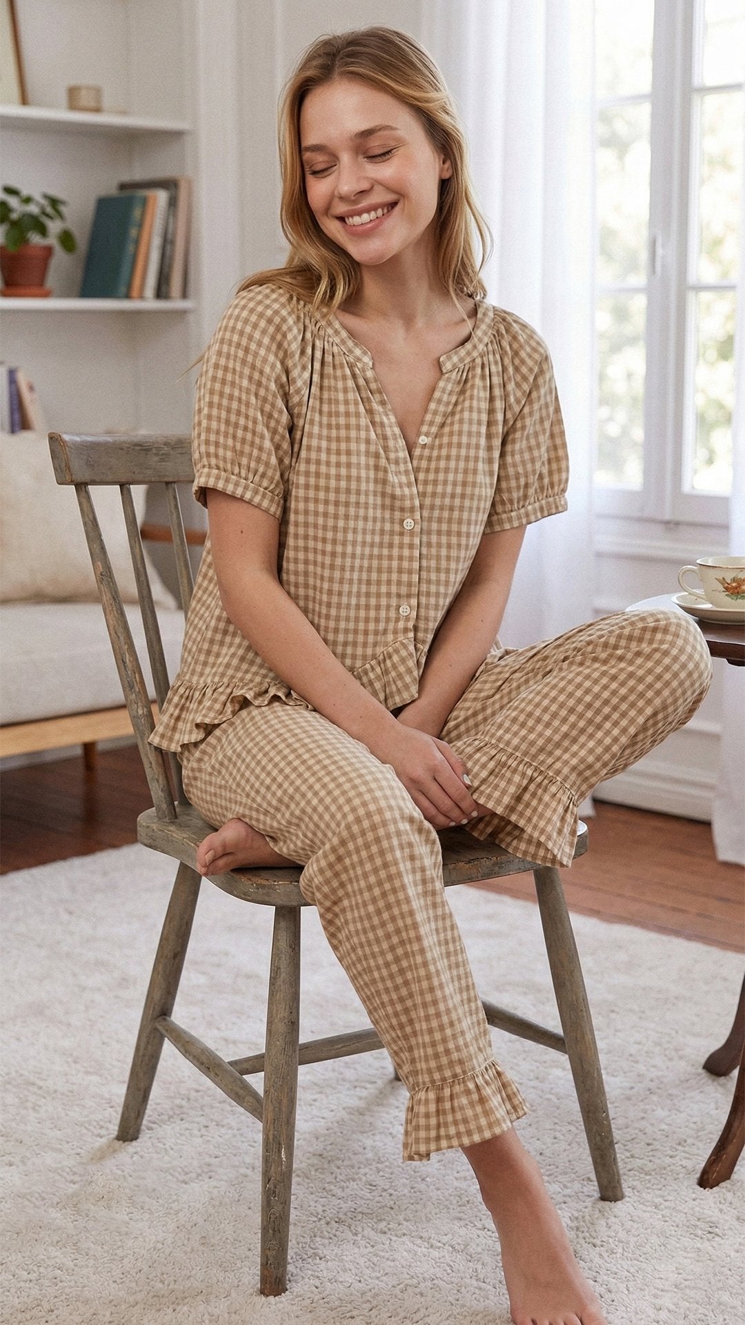 🎀 THE GINGHAM LOUNGE SET: Y2K VIBES, RUFFLED EDGES, BELL BOTTOM DRAMA 🎀