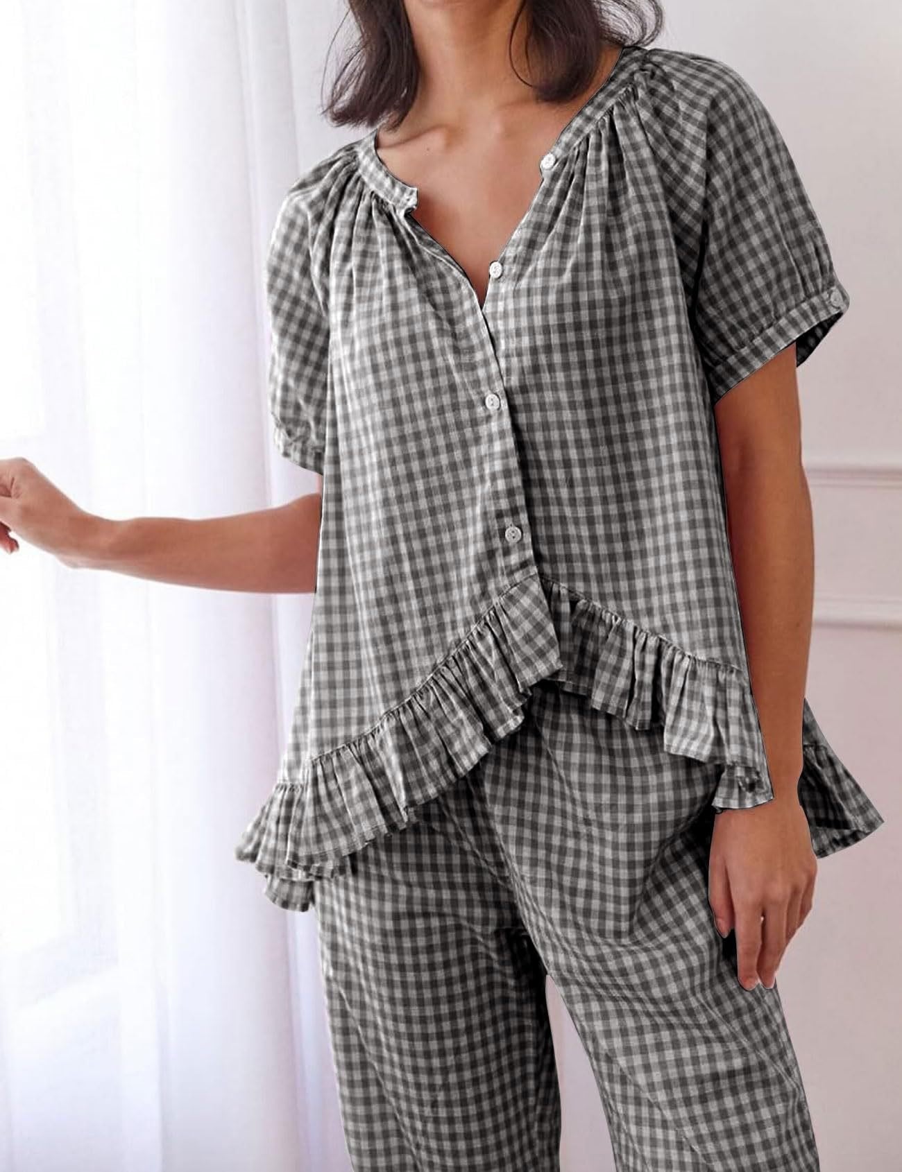 🎀 THE GINGHAM LOUNGE SET: Y2K VIBES, RUFFLED EDGES, BELL BOTTOM DRAMA 🎀