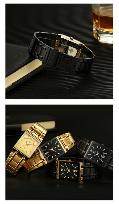 Square Men's Steel-Band Quartz Watch Water-Resistant Timepiece