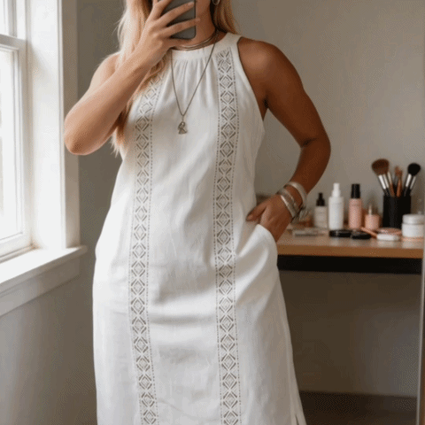 🌿 THE EMBROIDERED SLIT MAXI: HIGH NECK, LACE INSERTS, SIDE POCKETS — YOUR NEW SUMMER SIGNATURE 🌿