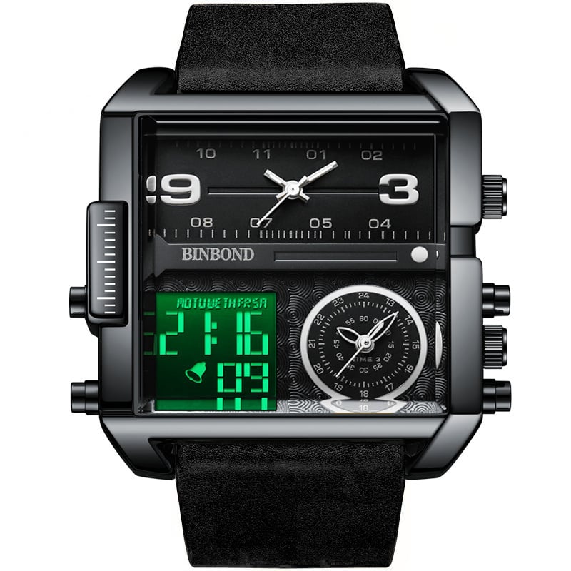 Men's Square Large-Dial Triple-Hand Quartz Watch