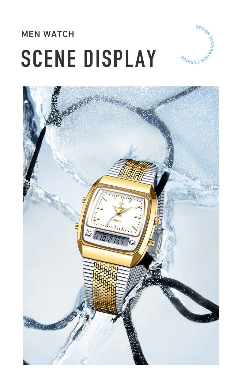 Men's Steel-Band Dual-Display Dual-Movement Quartz Electronic Watch