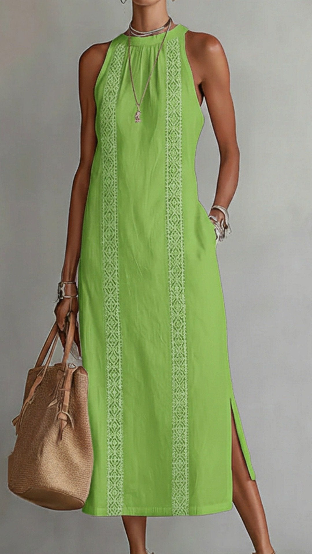 🌿 THE EMBROIDERED SLIT MAXI: HIGH NECK, LACE INSERTS, SIDE POCKETS — YOUR NEW SUMMER SIGNATURE 🌿