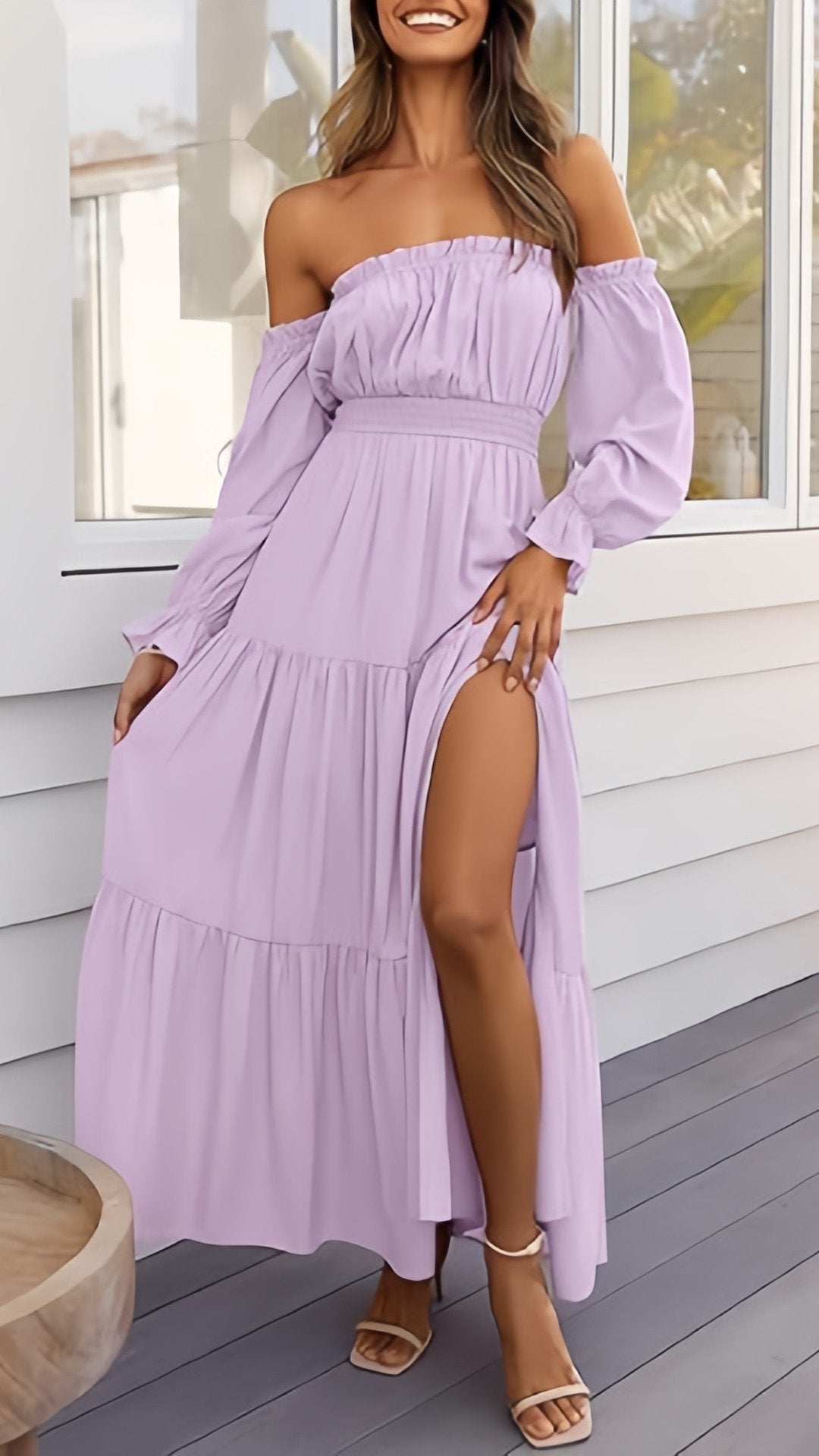 🌸 THE OFF-SHOULDER BOHO MAXI: PUFF SLEEVES, SIDE SPLIT, TIERED DREAMS — YOUR MOST ROMANTIC DRESS YET 🌸