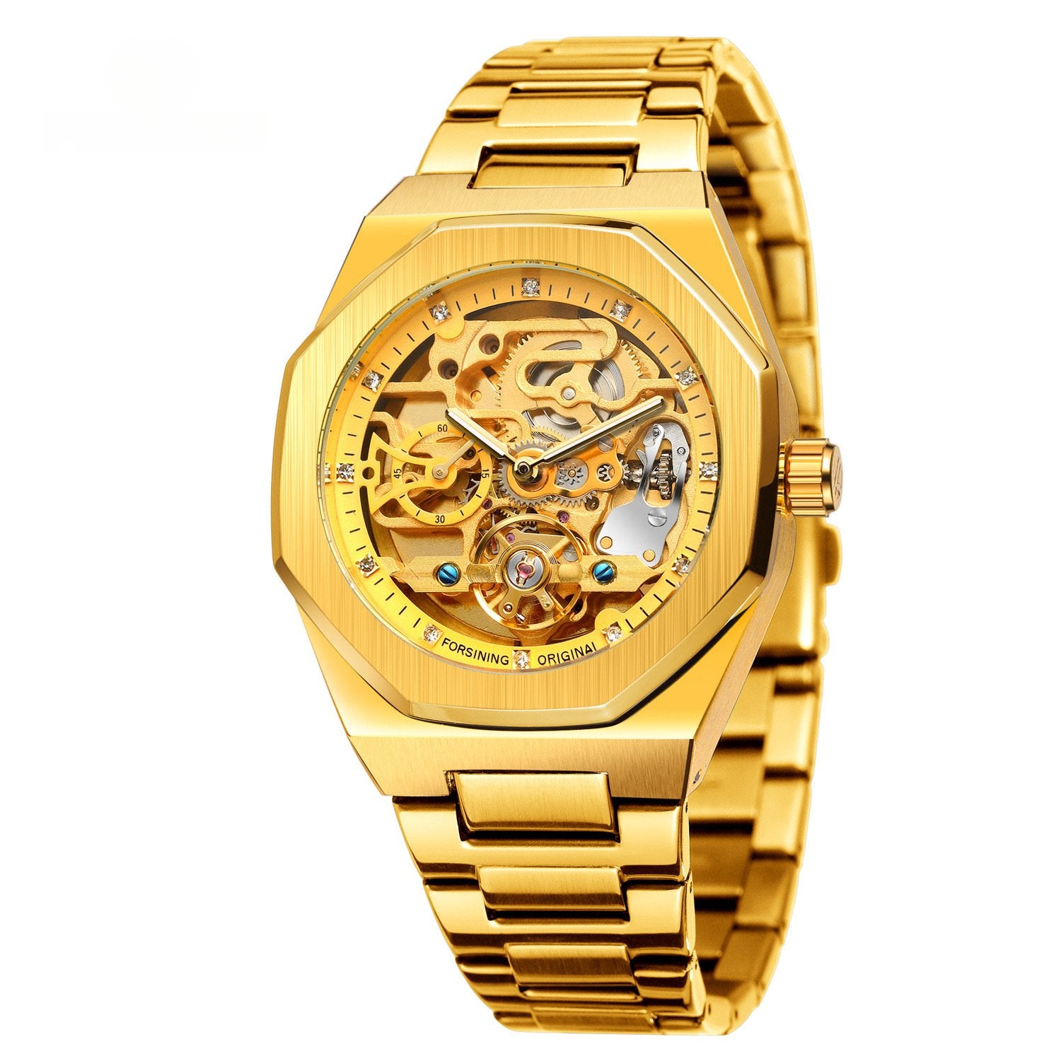 Men's Fully Automatic Mechanical Watch with Luminous Dial, Three Sub-dials, Six Hands, and Steel Bracelet