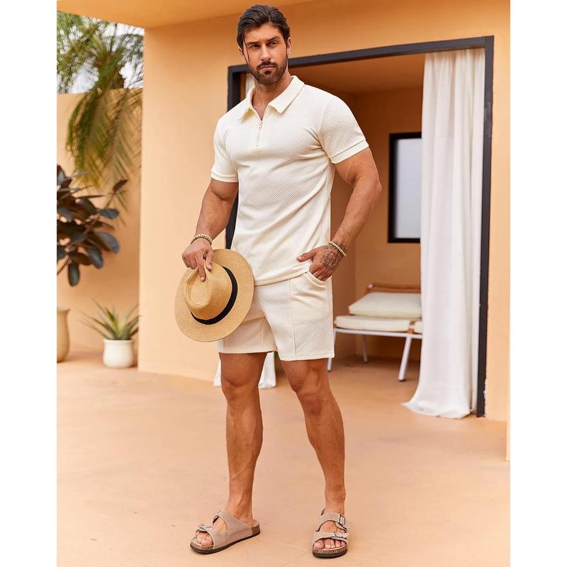 Mens 2 Piece Polo Shirt and Shorts Set | Summer Fashion Tracksuit & Casual Short Sleeve Outfit