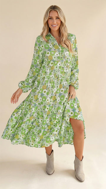 🌸 THE BOHO LANTERN DRESS: V-NECK, PUFF SLEEVES, A-LINE SWING — YOUR SUMMER SOULMATE 🌸