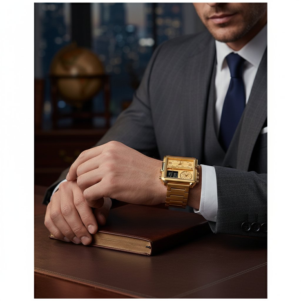 Men's square watch with luminous function