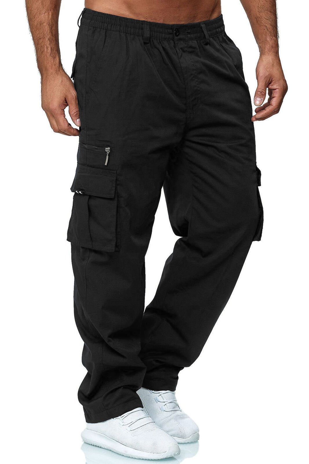 Men's Versatile Utility Cargoes: Elasticated Comfort-Fit Combat Trousers for Work & Leisure