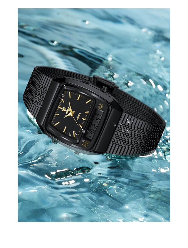 Men's Steel-Band Dual-Display Dual-Movement Quartz Electronic Watch