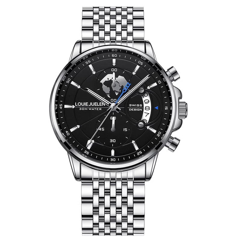 Elegant men's watch with globe design, 30m water resistant and luminous dial