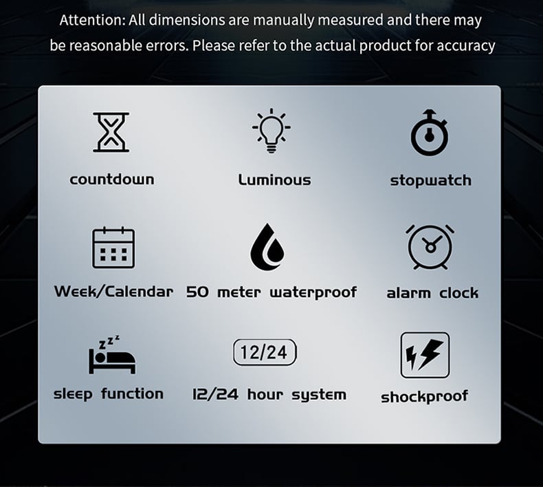 Multifunctional Square Waterproof Digital Watch