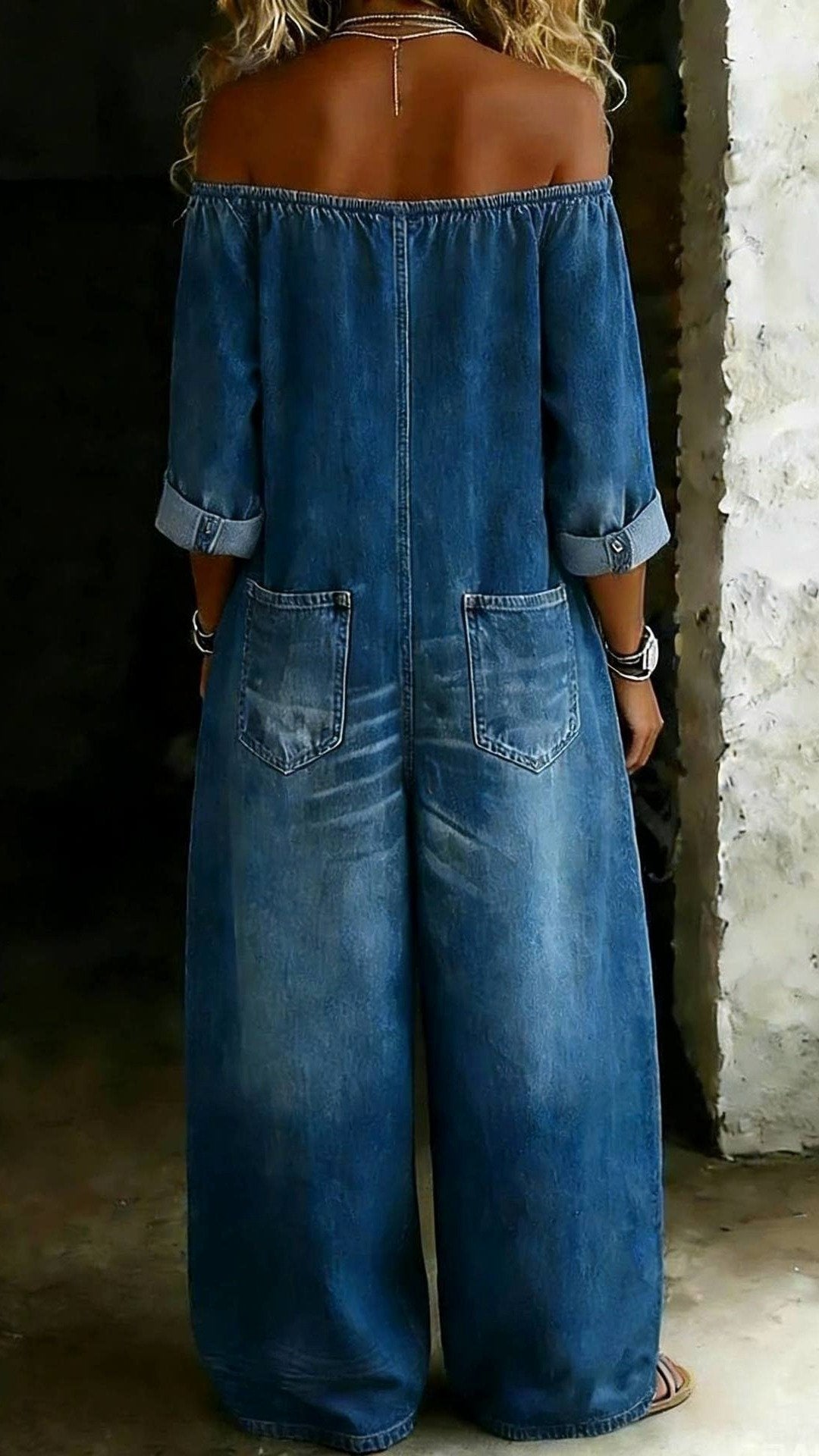 🤠 THE OFF-SHOULDER DENIM JUMPSUIT: VINTAGE WASH, RELAXED FIT, POCKETS FOR DAYS — YOUR NEW ONE-AND-DONE OUTFIT 🤠