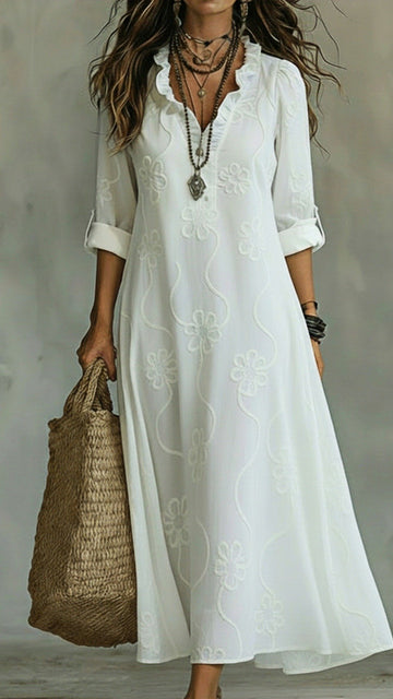 🌸 THE EMBROIDERED BOHO MAXI: RUFFLED, LOOSE, VACATION-READY 🌸