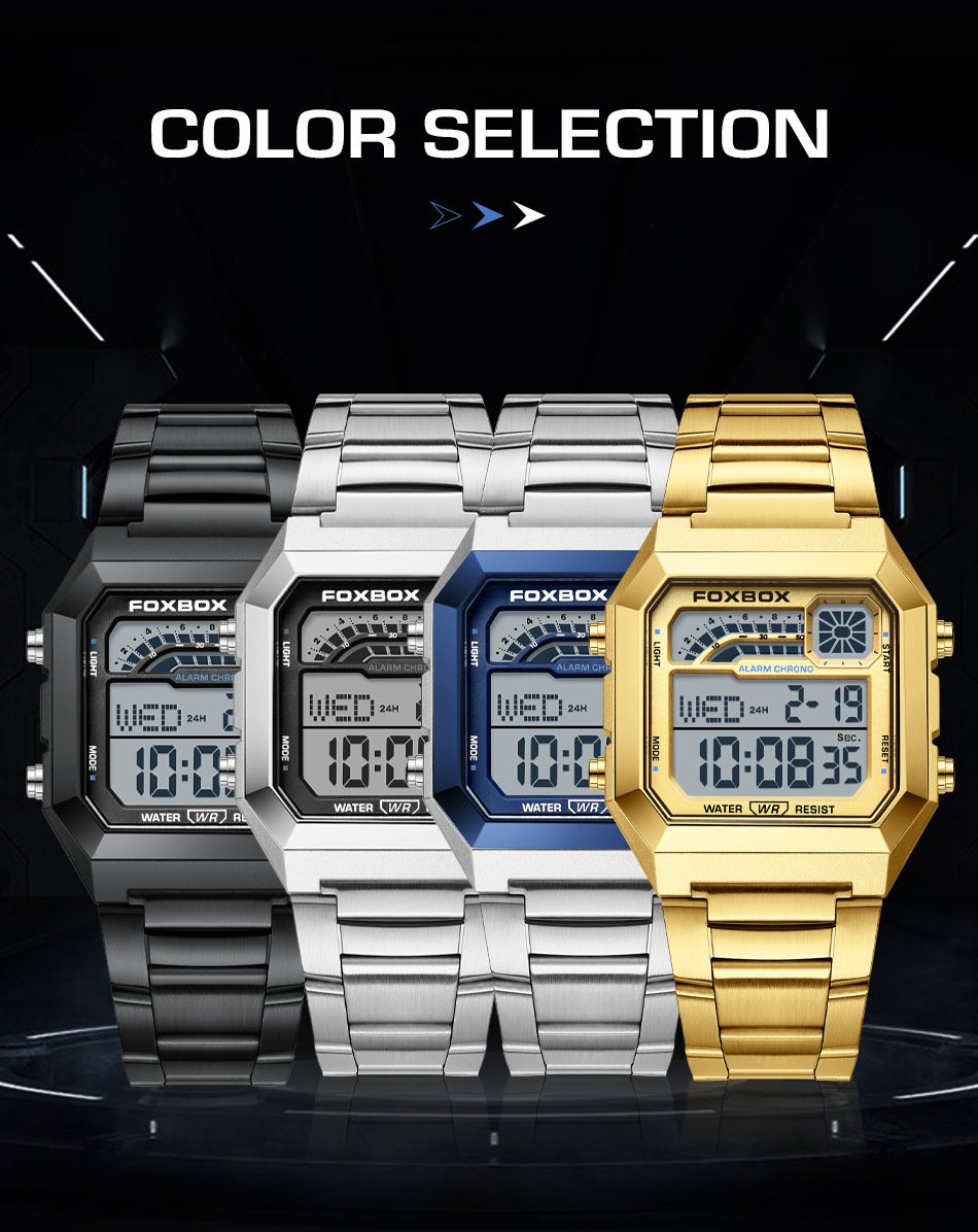 Square waterproof electronic watch for men and women