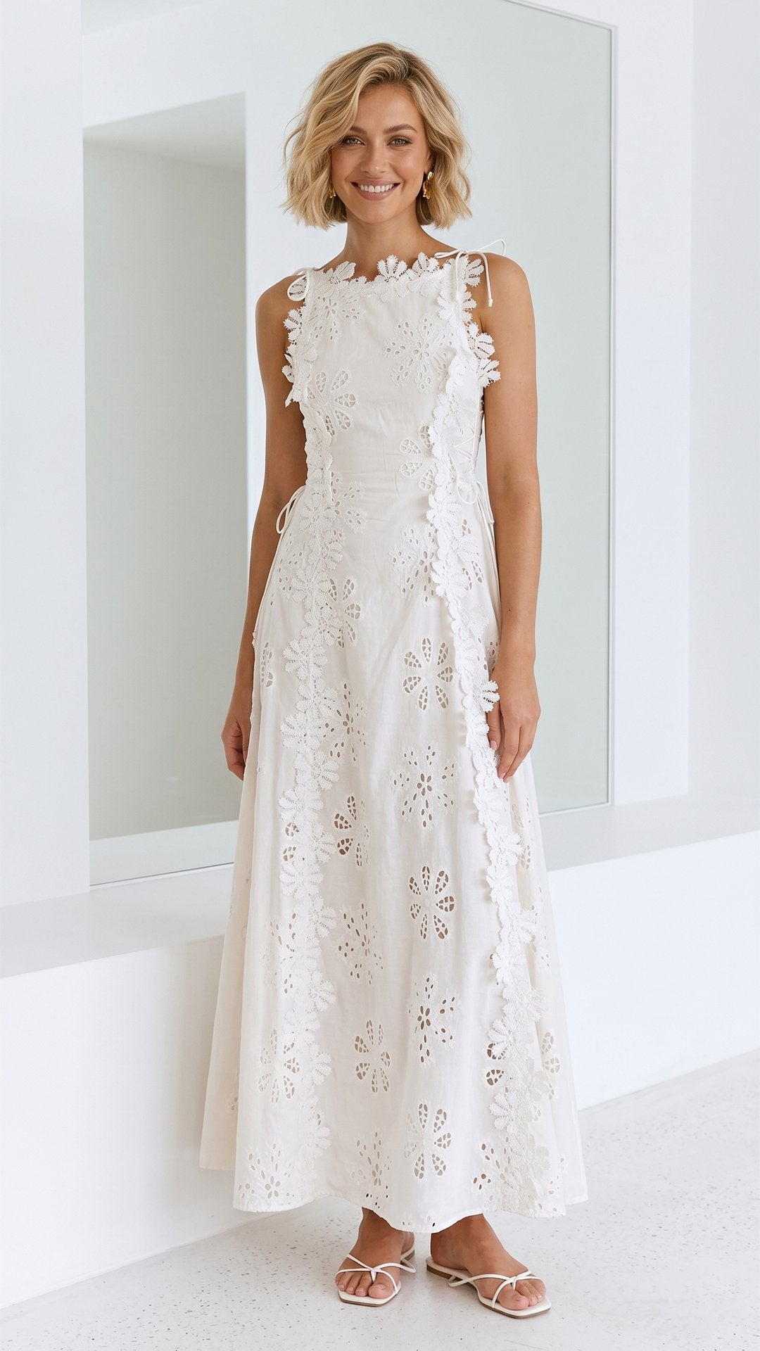 🤍 THE LACE BLOOM MAXI: ADJUSTABLE STRAPS, CROSS-BACK TIES, A-LINE DREAM — YOUR MOST ROMANTIC DRESS FOR EVERY SUN-DRENCHED MOMENT 🤍