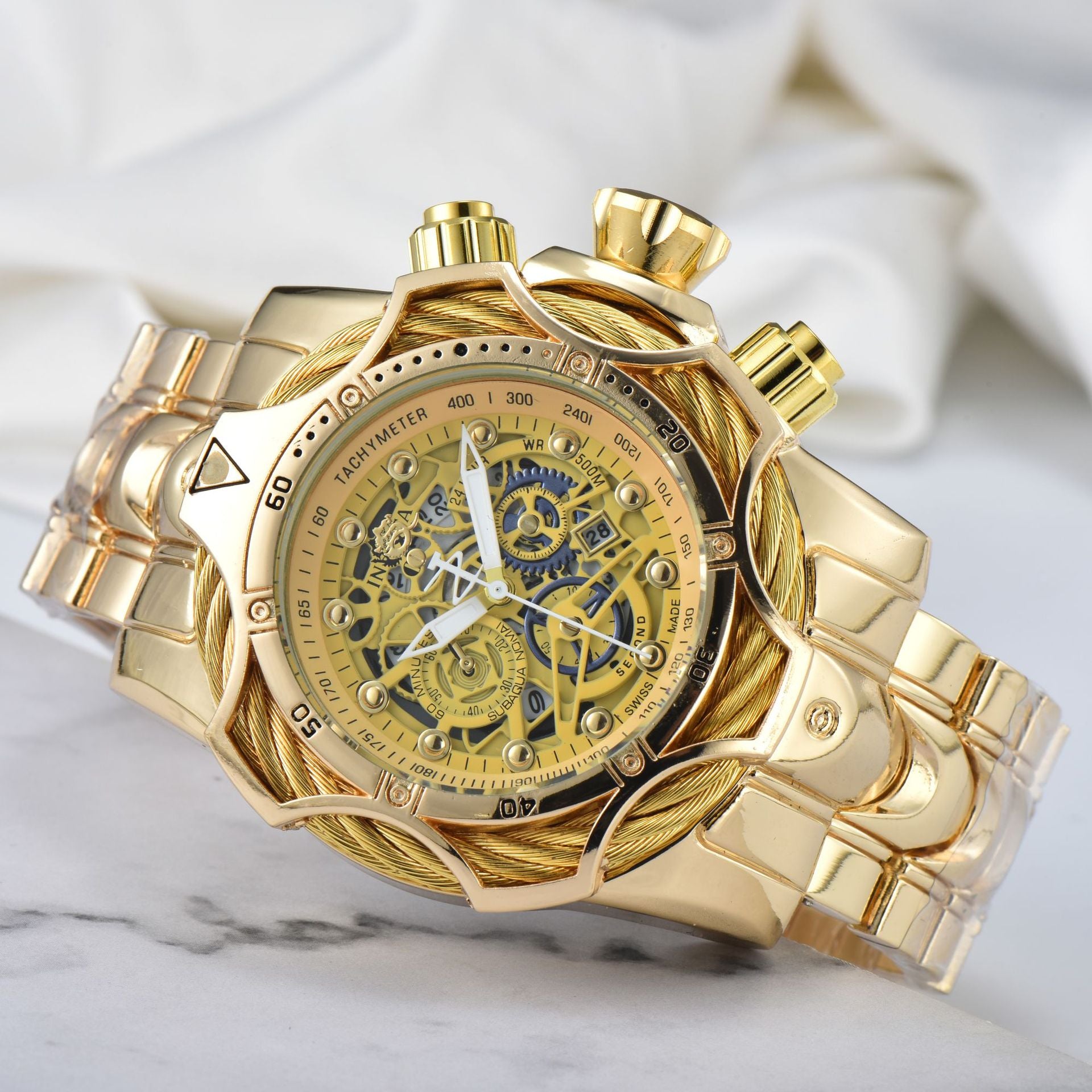 Men's Large-Dial Steel-Bracelet Sports Watch