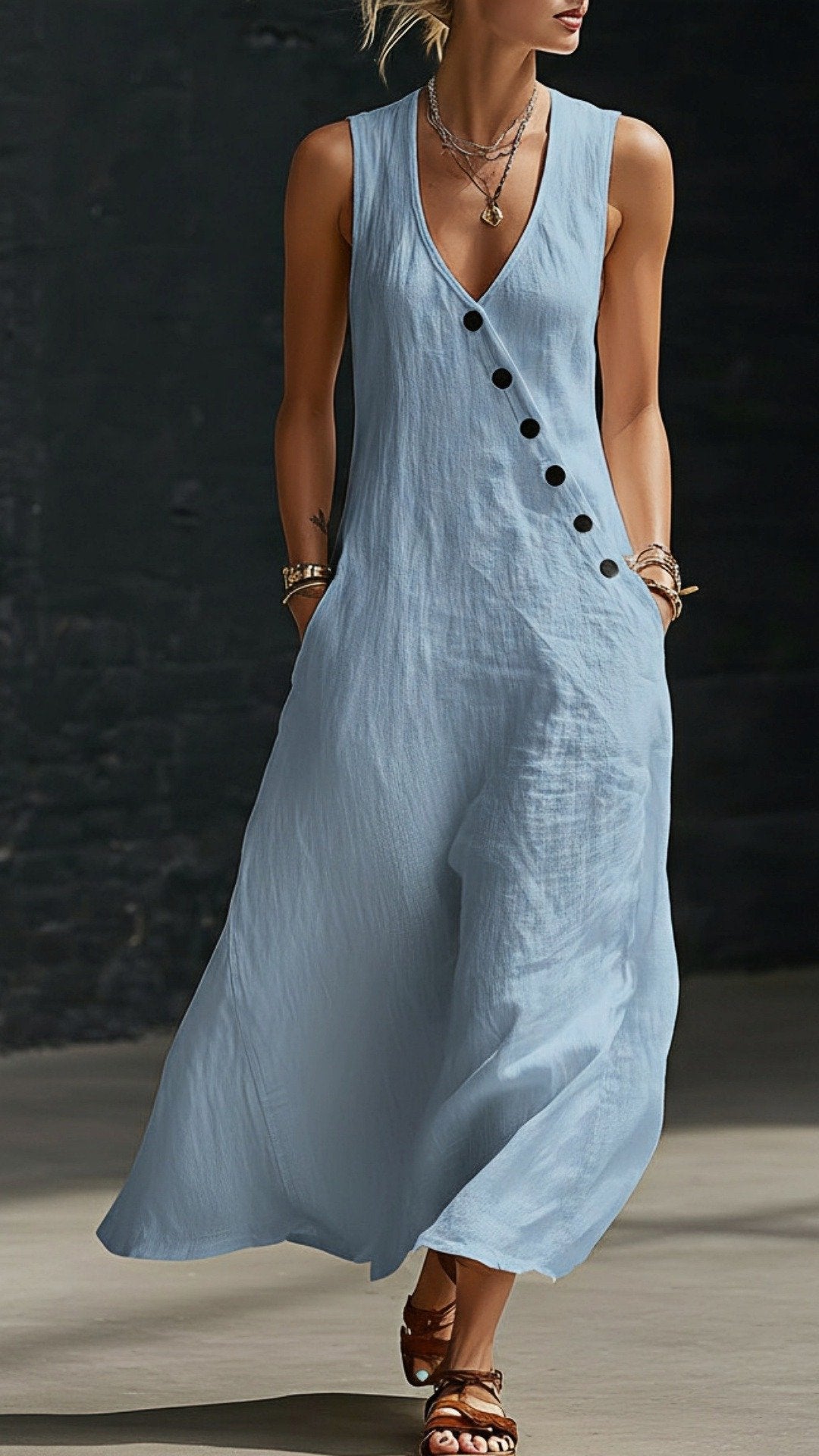 🌸 THE LAZY BOHO MAXI: V-NECK, BUTTON DETAIL, POCKETS — YOUR MOST EFFORTLESS SUMMER DRESS 🌸