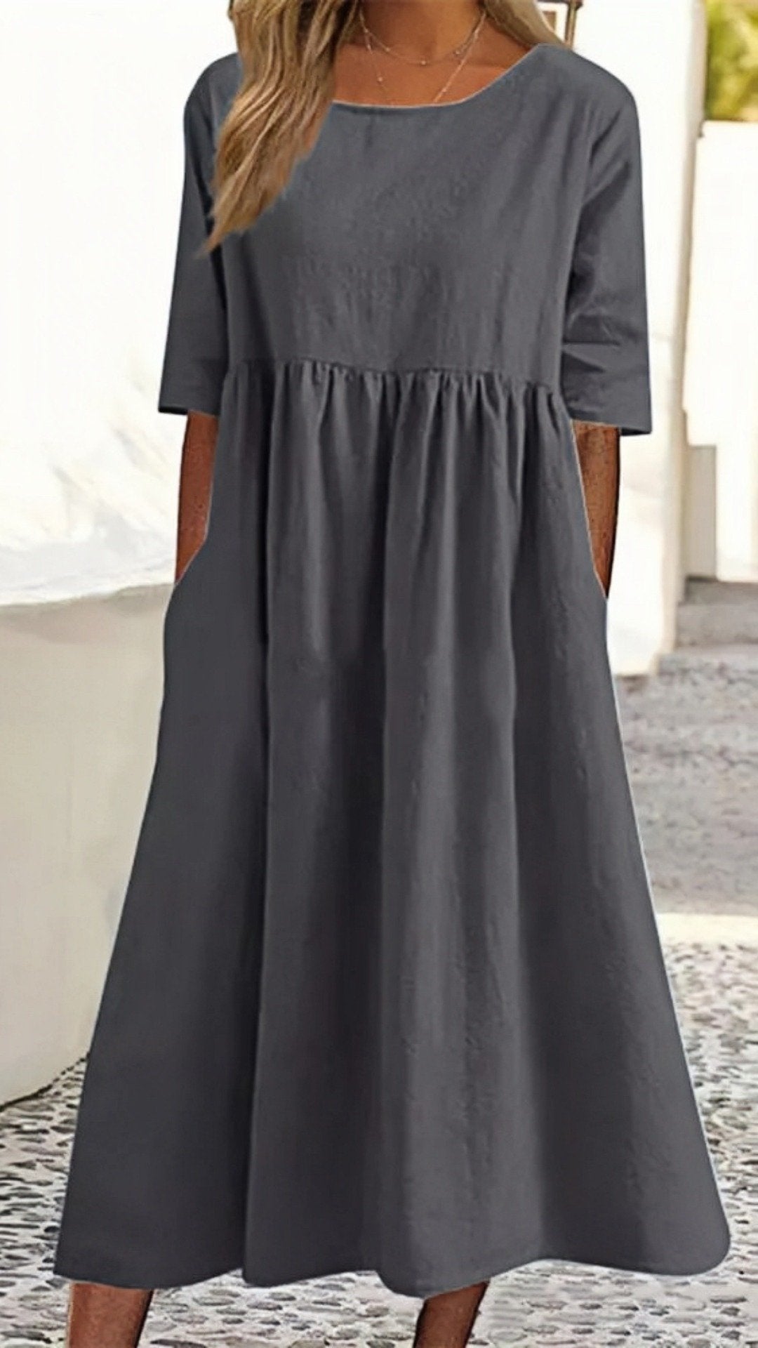 🌿 THE LINEN COTTON POCKET DRESS: BREATHABLE, LOOSE, AND ALWAYS READY FOR SUMMER 🌿 — NOW IN PLUS SIZE S-5XL! ✨