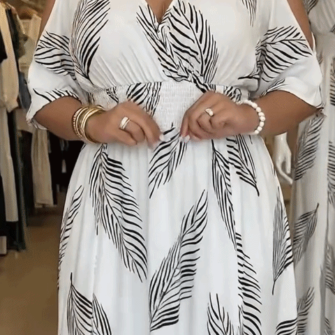 🌺 THE COLD SHOULDER MAXI: V-NECK, SIDE SPLIT, ALL-OVER PRINT — PLUS SIZE, PERFECTLY BOHO 🌺