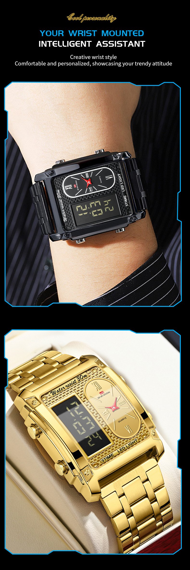 Waterproof Multi-Function Square Digital WatchWaterproof Multi-Function Square Digital Watch