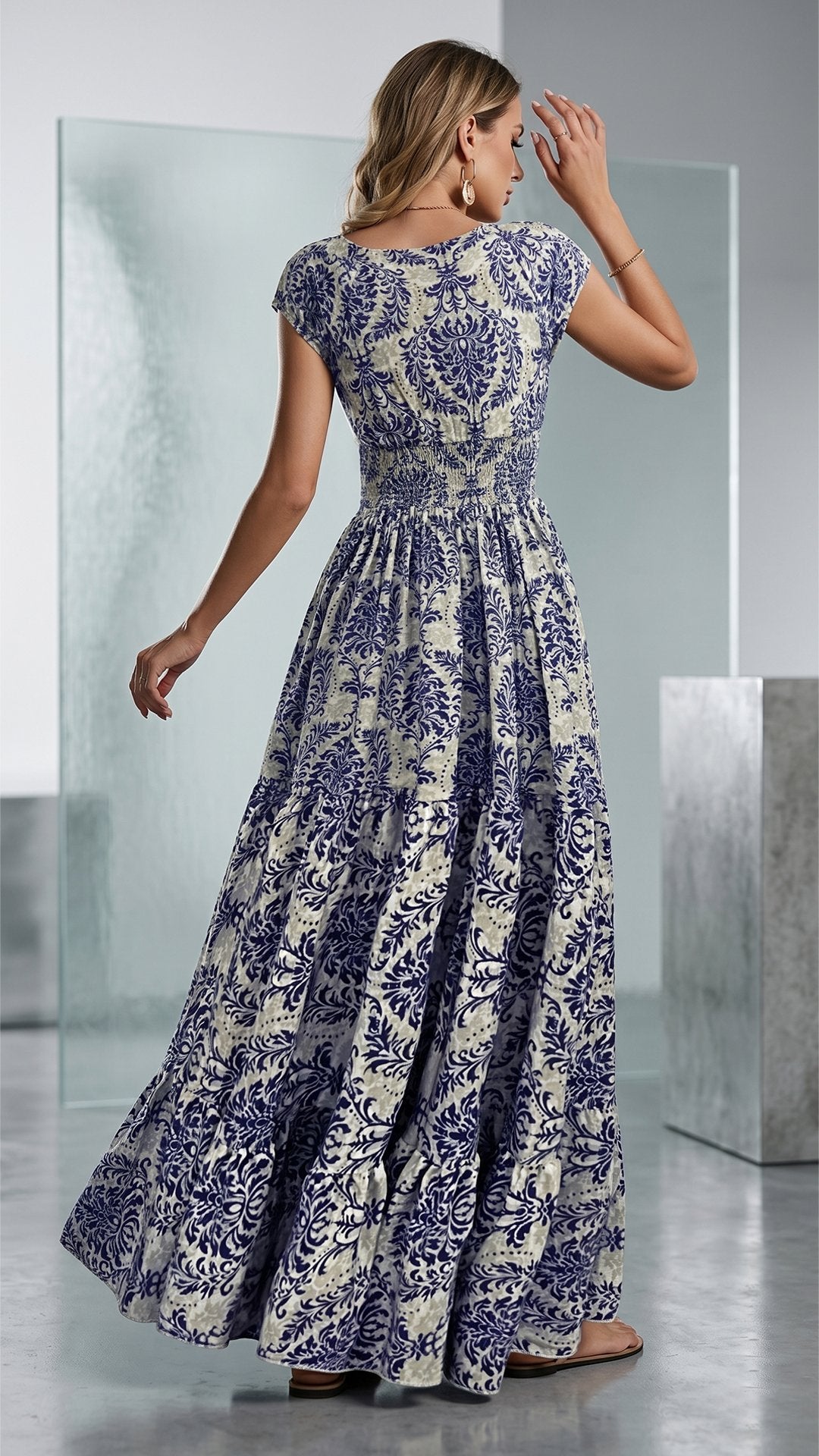 🌸 THE BOHEMIAN BLOOM MAXI: V-NECK, SHIRRED WAIST, ALL-OVER PRINT — YOUR SUMMER HOLIDAY DREAM DRESS 🌸