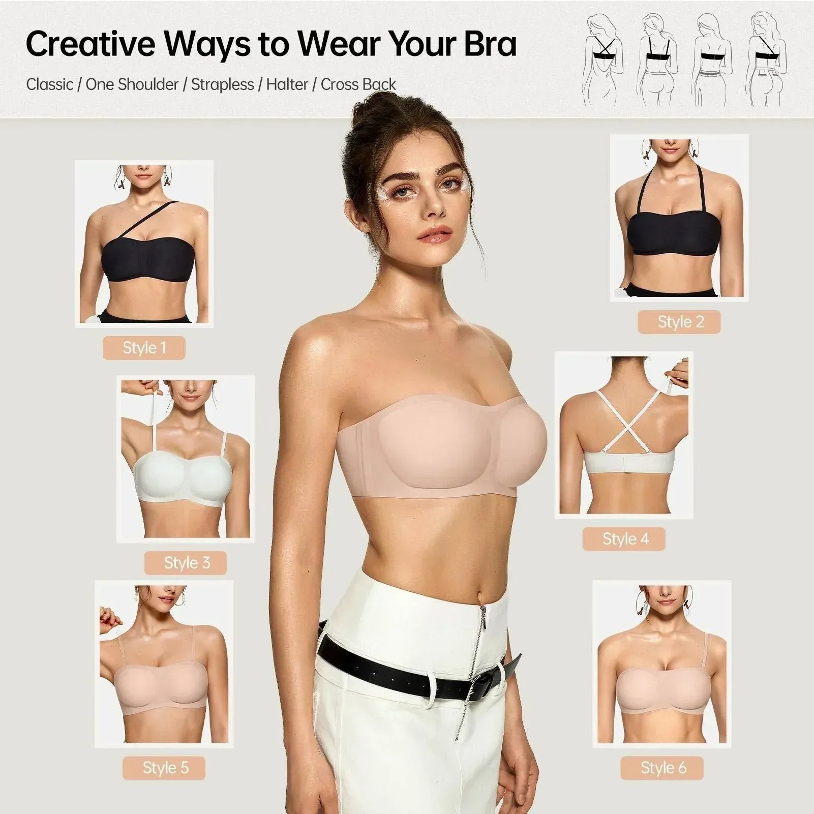 ⛱️💞Womens Strapless Bras Push Up Bandeau Bra Non Slip Wireless Supportive Padded Bras Seamless Comfortable Tube Jelly Bra