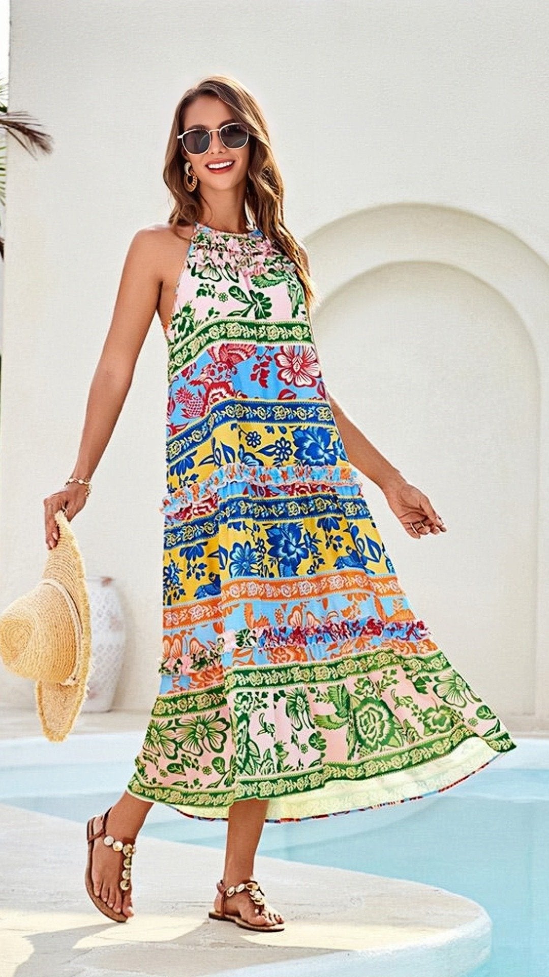 🌺 THE HALTER TIERED MAXI: FLOWY, VIBRANT, BOHEMIAN DREAMS — YOUR SUMMER STATEMENT DRESS 🌺