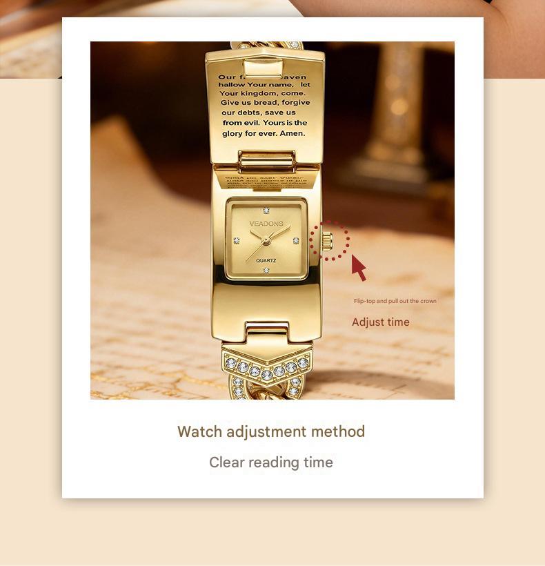 Women's Diamond-Set Cross-Shaped Flap-Style Gold Water-Resistant Wristwatch