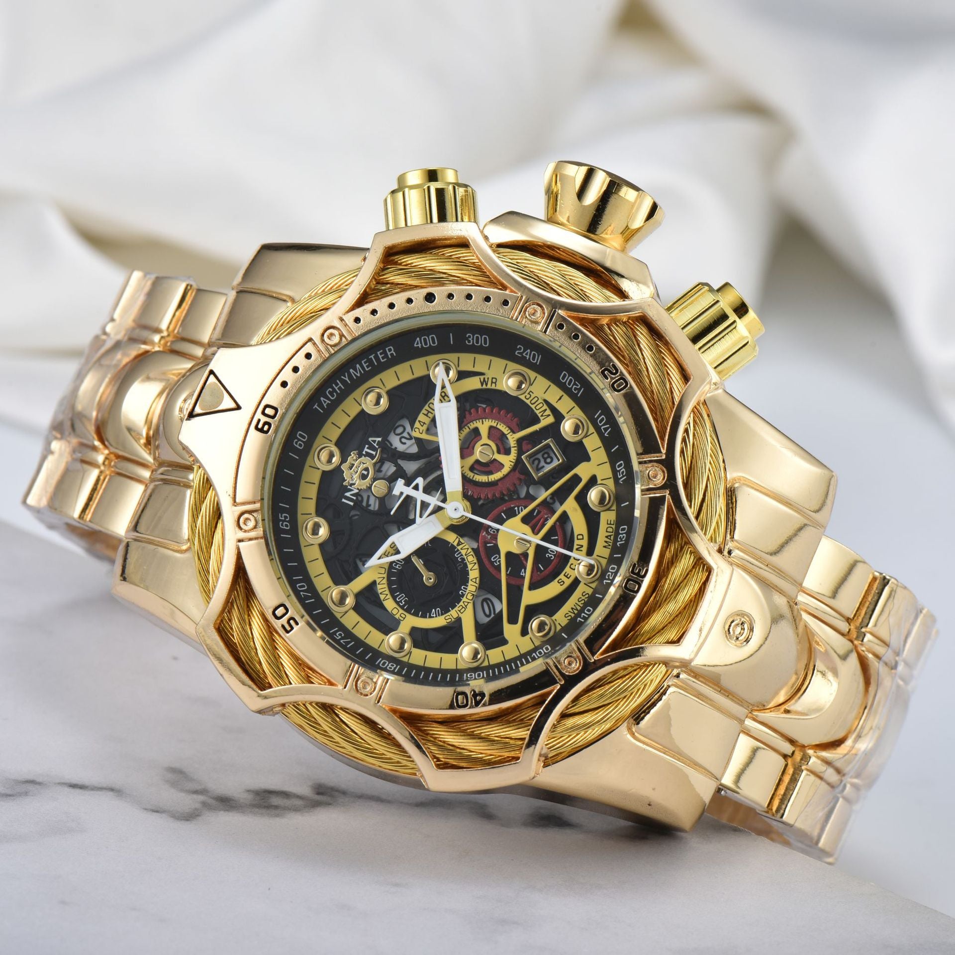 Men's Large-Dial Steel-Bracelet Sports Watch