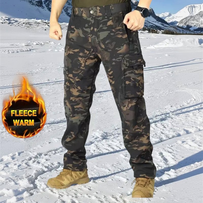 Men's Tactical Sport Pants - Windproof Fleece Lined Multi-Pocket Soft Shell Pants for Outdoor Activities