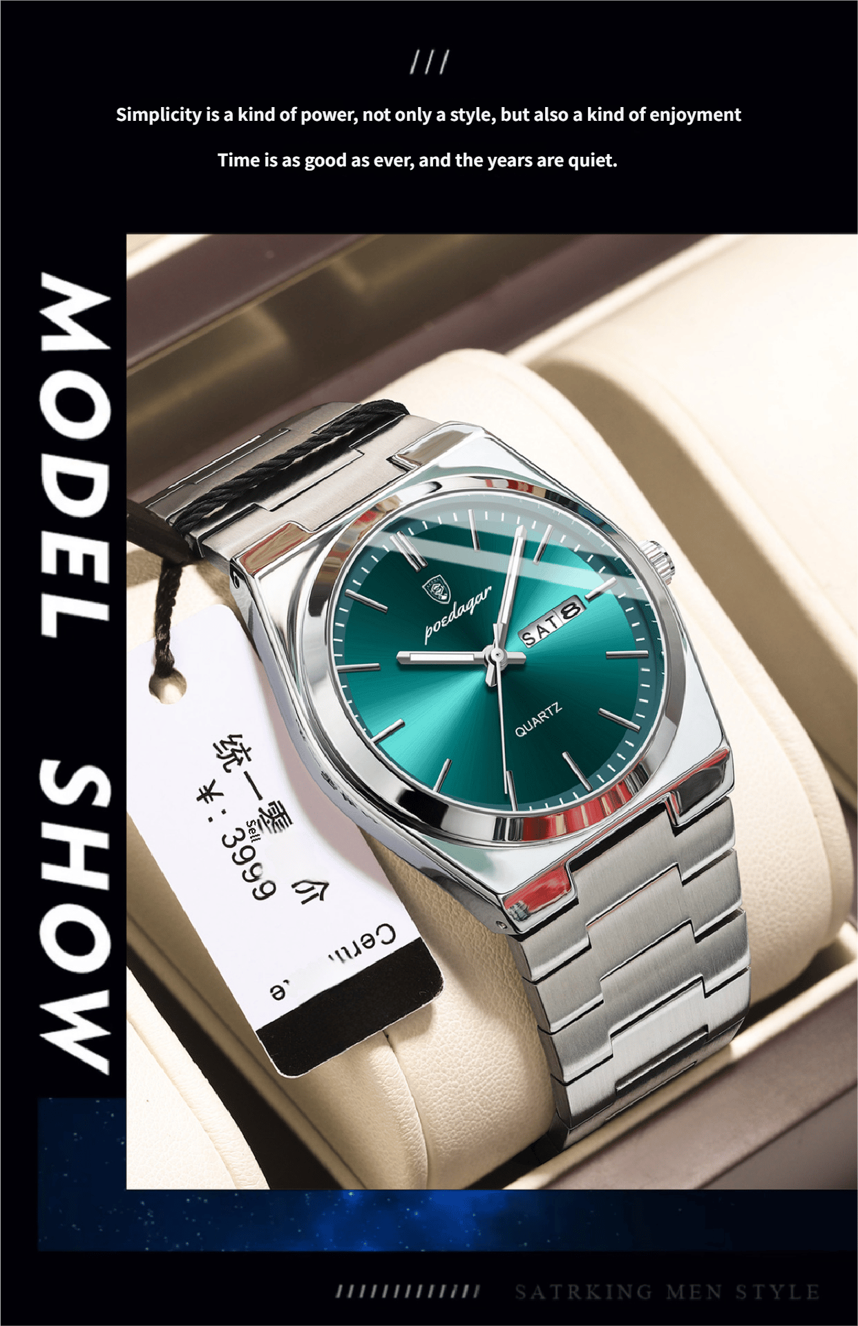 Ultra-thin men's waterproof luminous quartz watch