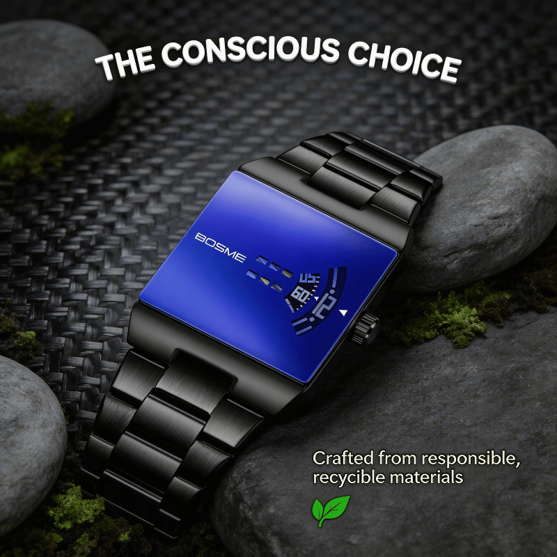 Square-Shaped Men's Quartz Watch with Futuristic Design